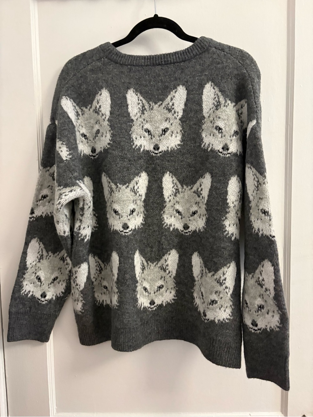 Simons Gray Fox Pattern Crewneck Sweater - Women